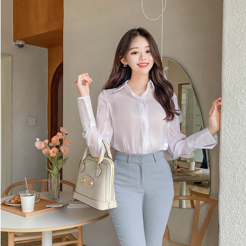 새틴 시스루 와이드 커프스 블라우스 bs5676 - 상세 이미지 2