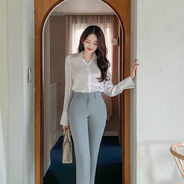 새틴 시스루 와이드 커프스 블라우스 bs5676 - 상품 이미지
