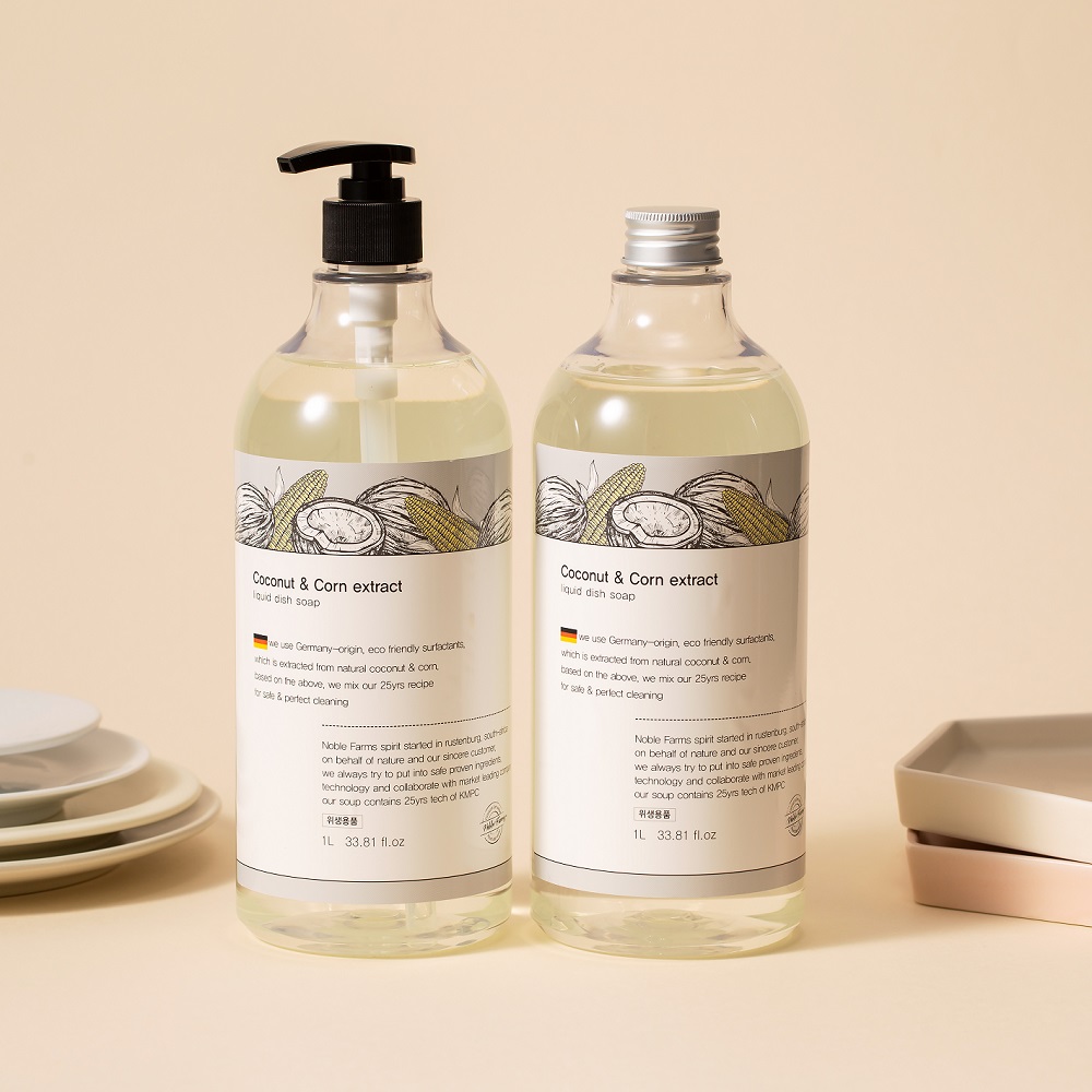 노블팜스 비건 천연유래 1종 주방세제 1Lx2개 (펌프1개포함) 맨손 아가