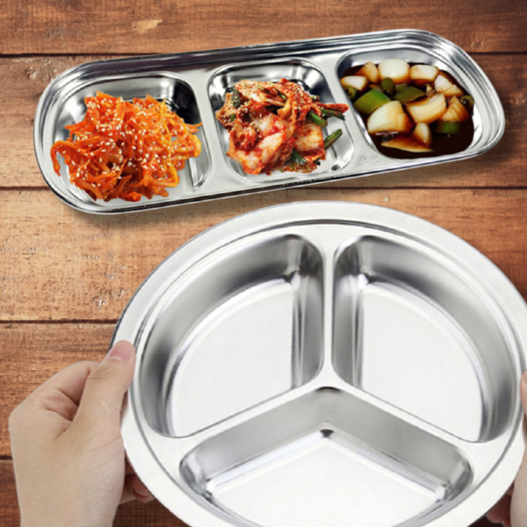 3구 원형+3구 반찬 다이어트 1인 식기 세트 개인 위생 성인 식판 캠핑 스텐 스테인레스