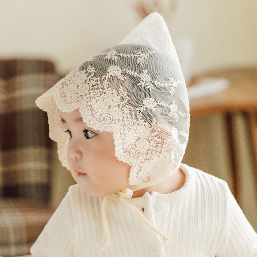 아기 돌 백일베이비레이스 보넷 꽃송이 코튼 이미지 4