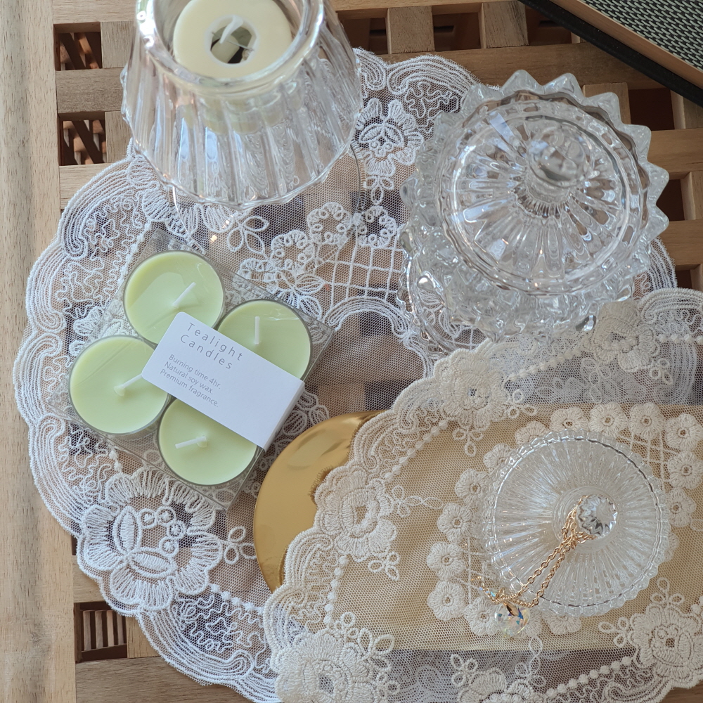 레이스 자수 테이블매트 크리스마스 체크 테이블보 디퓨저 소품 캔들 받침대