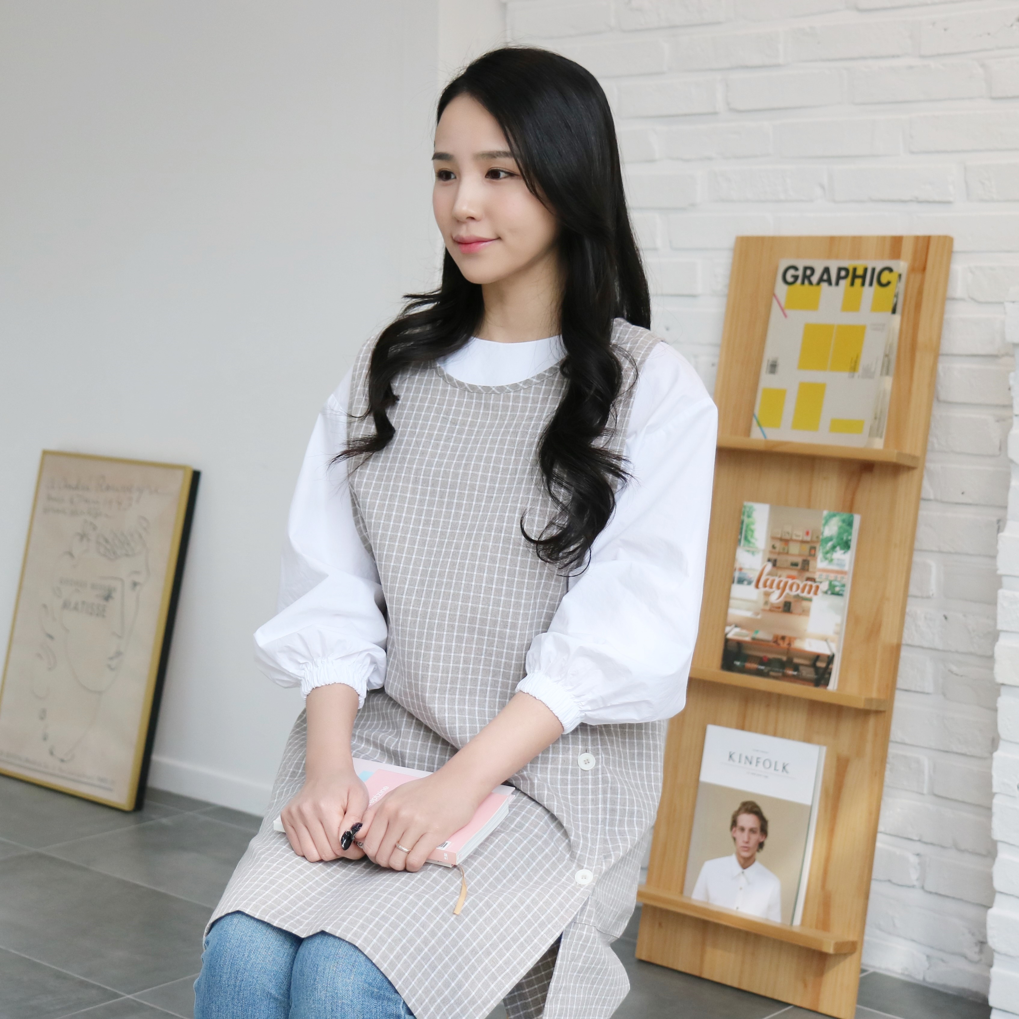 [미소쌤] 모던 체크 앞치마 보육교사 어린이집 유치원 카페 미용