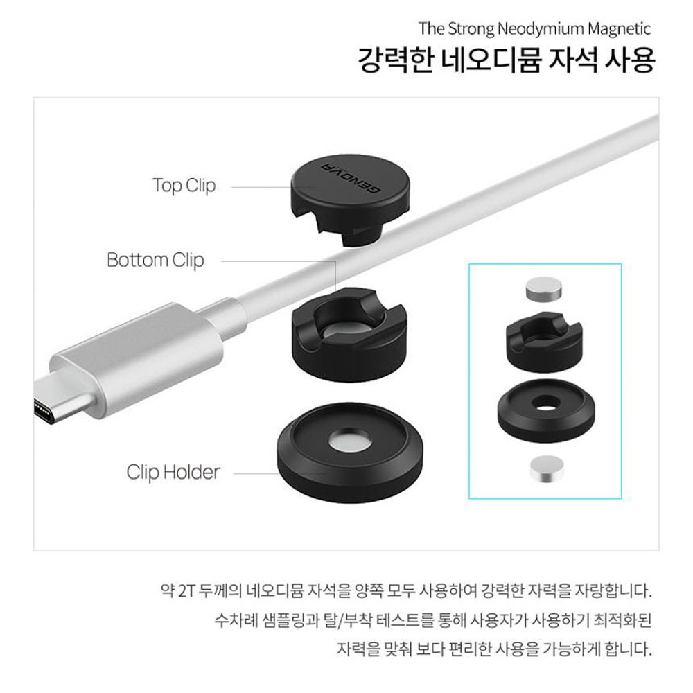 마그네틱 케이블 홀더 휴대폰 핸드폰 자석 줄정리 충전기 선정리 전기선 고정 4p 1세트 이미지 4