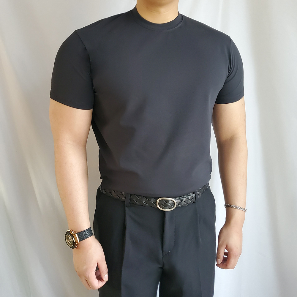 남자 어깨넓어보이는옷 몸좋아보이는 머슬핏 기능성 스판 반팔 쿨티 목안늘어나는티 - 상품 이미지