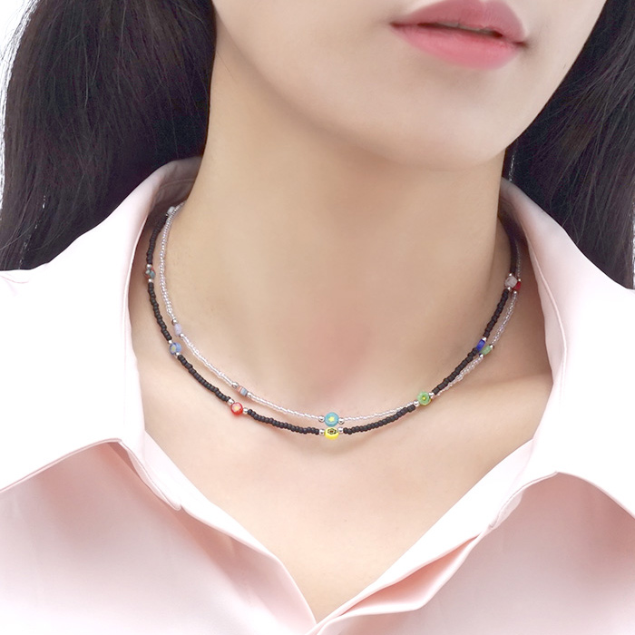 블랙 화이트 비즈 포인트 핸드메이드 목걸이 - 상세 이미지 4