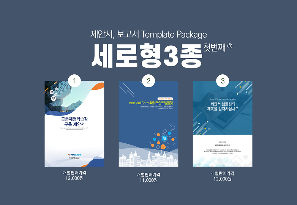 456 세로형 ppt 템플릿 3종세트 제안서 보고서 사업계획서 마케팅 기획서 피피티 양식 - 메인 이미지