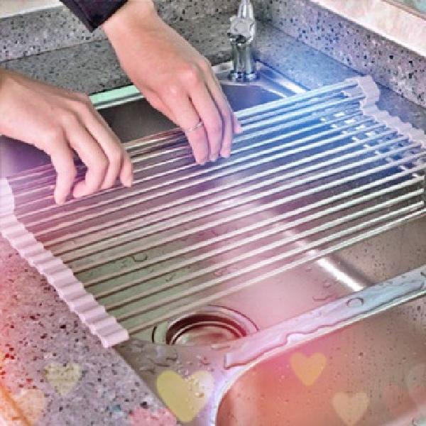 올 스텐 싱크대 롤 매트 배수식 씽크대 식기 건조 매트 - 상품 이미지