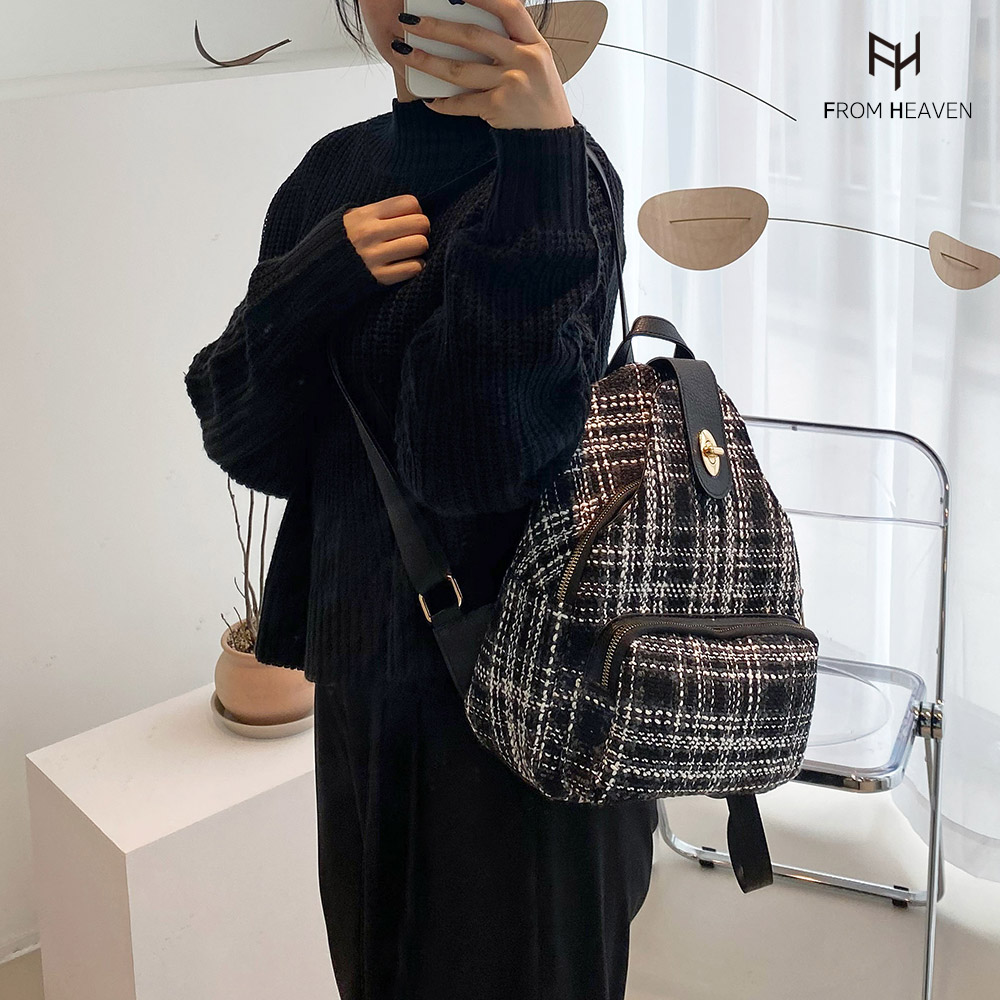 프롬헤븐 트위드체크 여성 백팩 트보