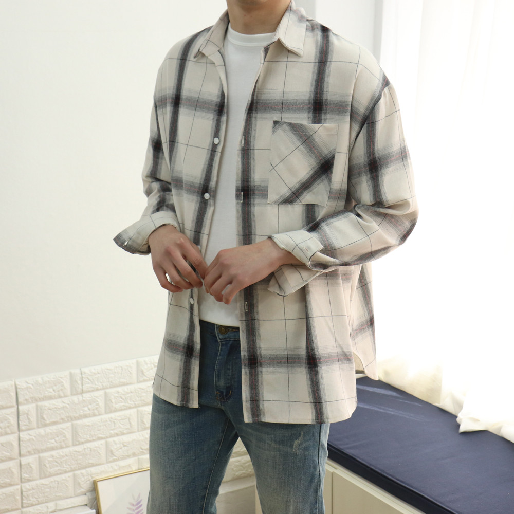 남자 체크셔츠 오버핏 커플 남방 남자 셔츠 - 상세 이미지 2