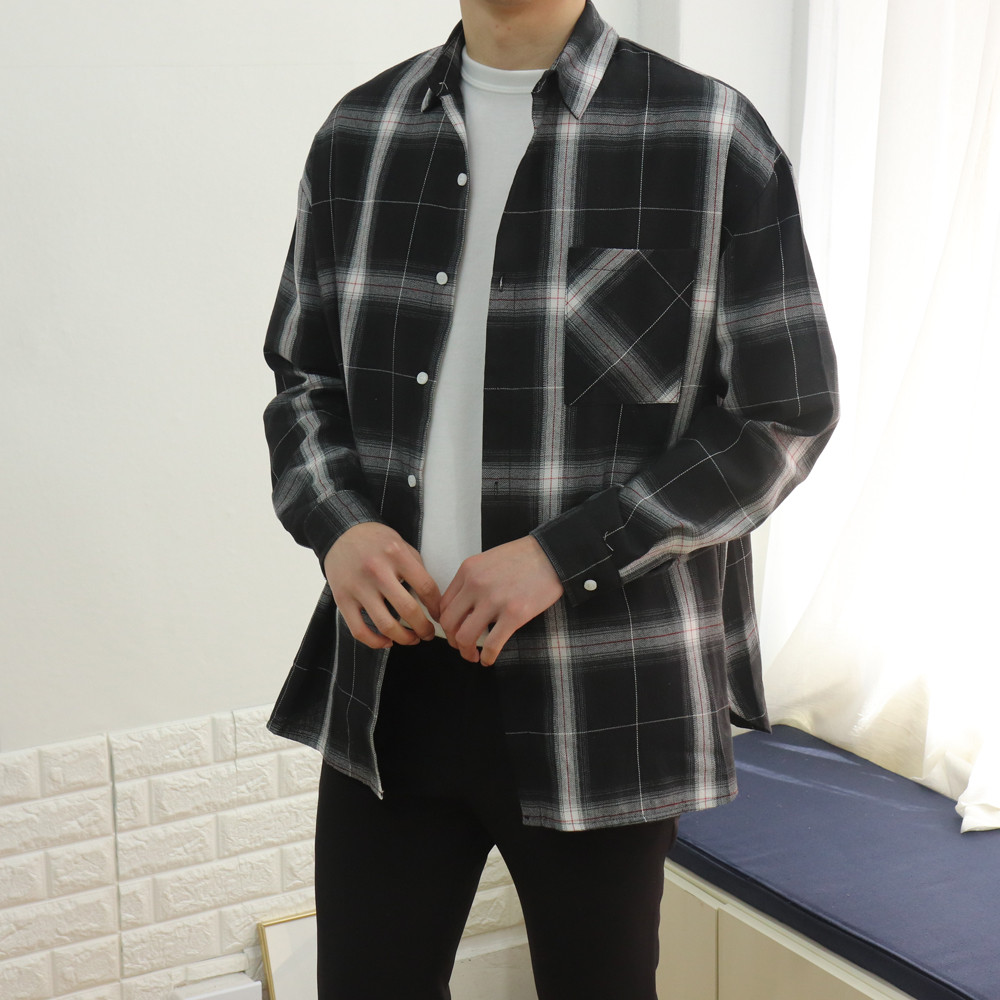 남자 체크셔츠 오버핏 커플 남방 남자 셔츠