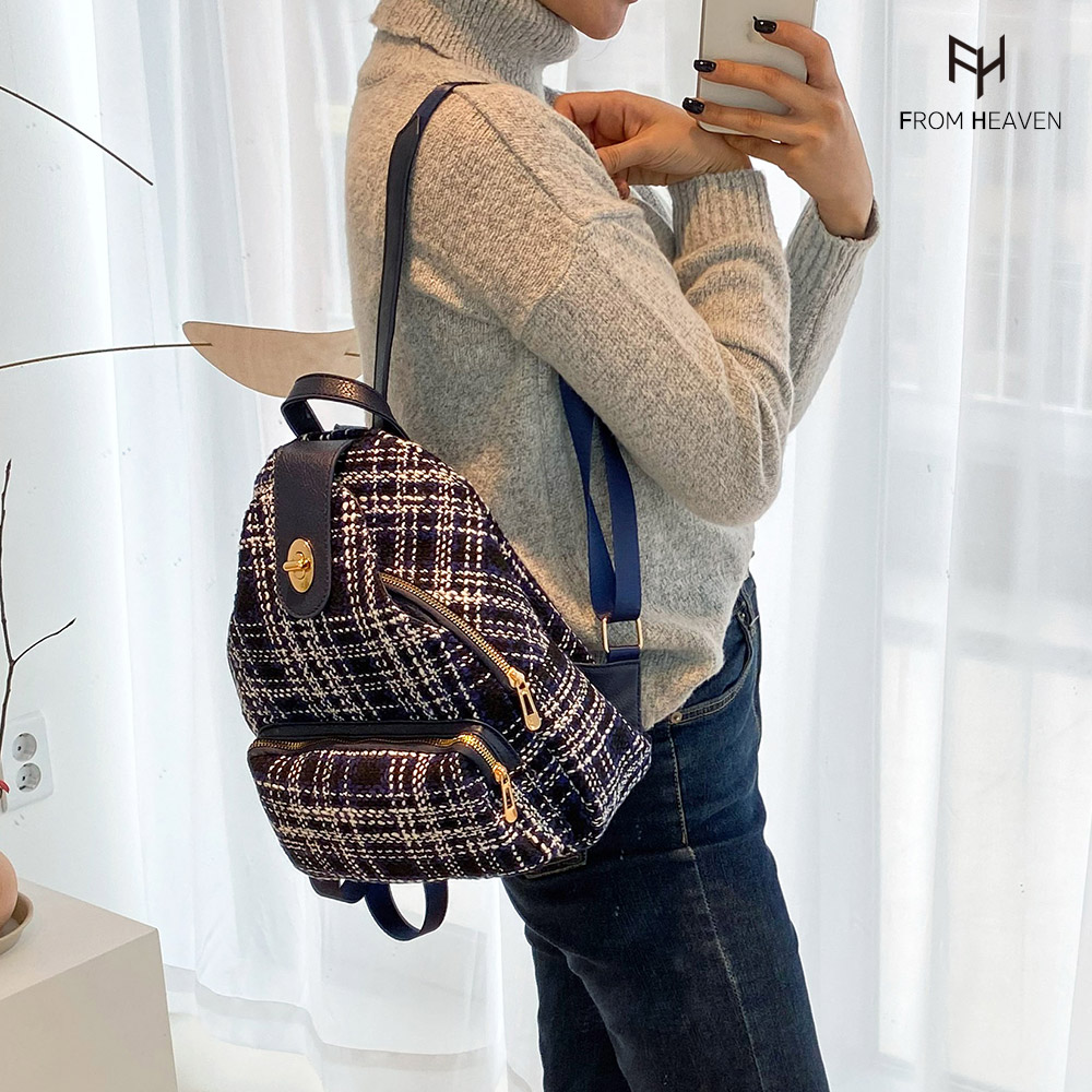 프롬헤븐 트위드체크 여성 백팩 트보
