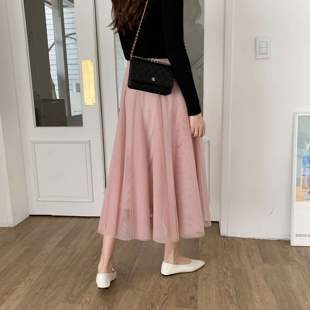쉬폰 샤스커트 여성 발레리나 3겹 주름 플리츠스커트 플레어치마 A라인 밴딩 롱스커트 이미지 8