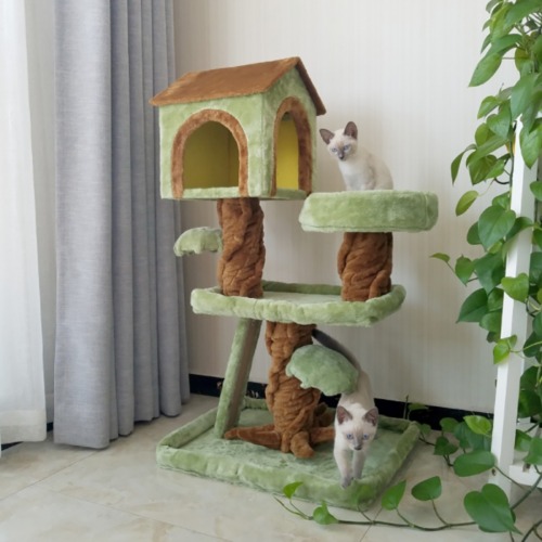 프리미엄 중형 고양이 원룸 캣타워 나무 캣트리 대형 인테리어 우드 숨숨집 3단 자작나무