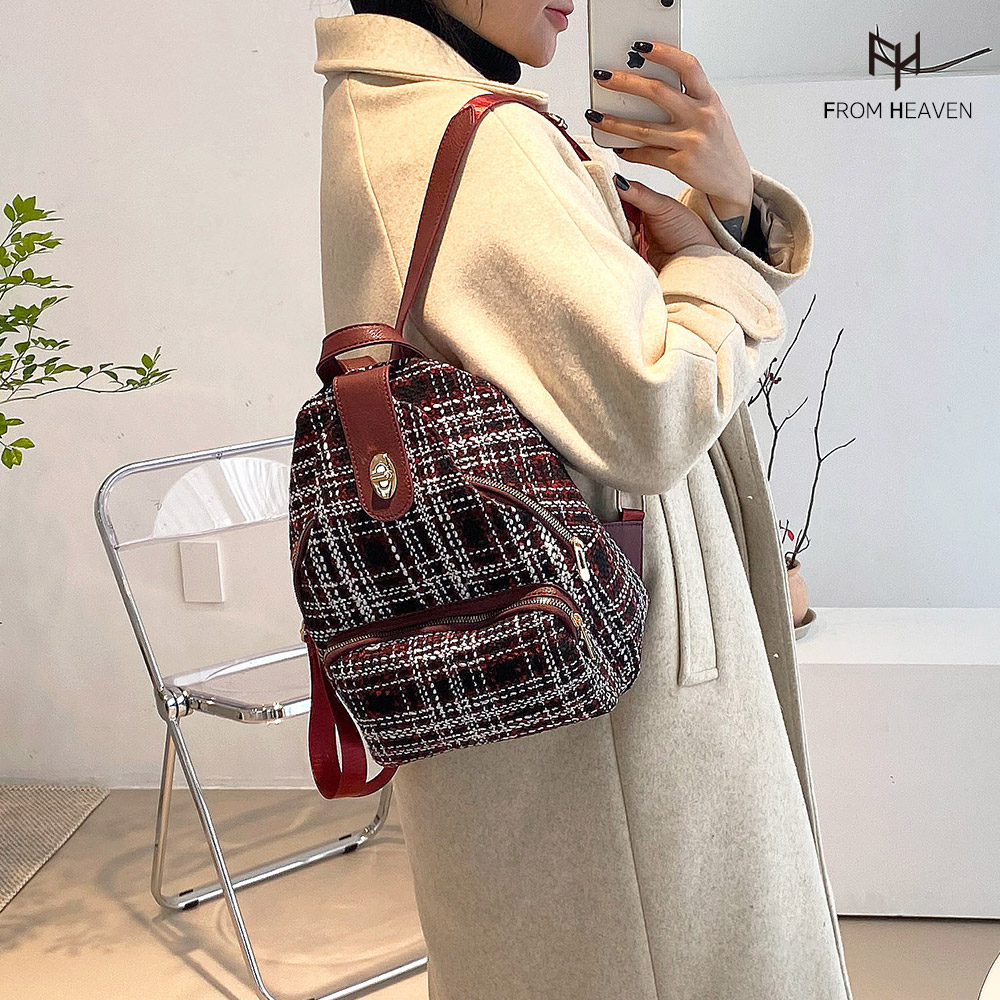 프롬헤븐 트위드체크 여성 백팩 트보