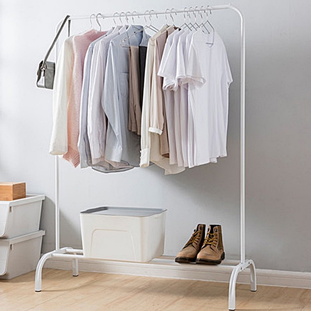 튼튼한 드레스룸 파이프 고정식 조립식 철제 스텐드 옷걸이 1단 벽 행거