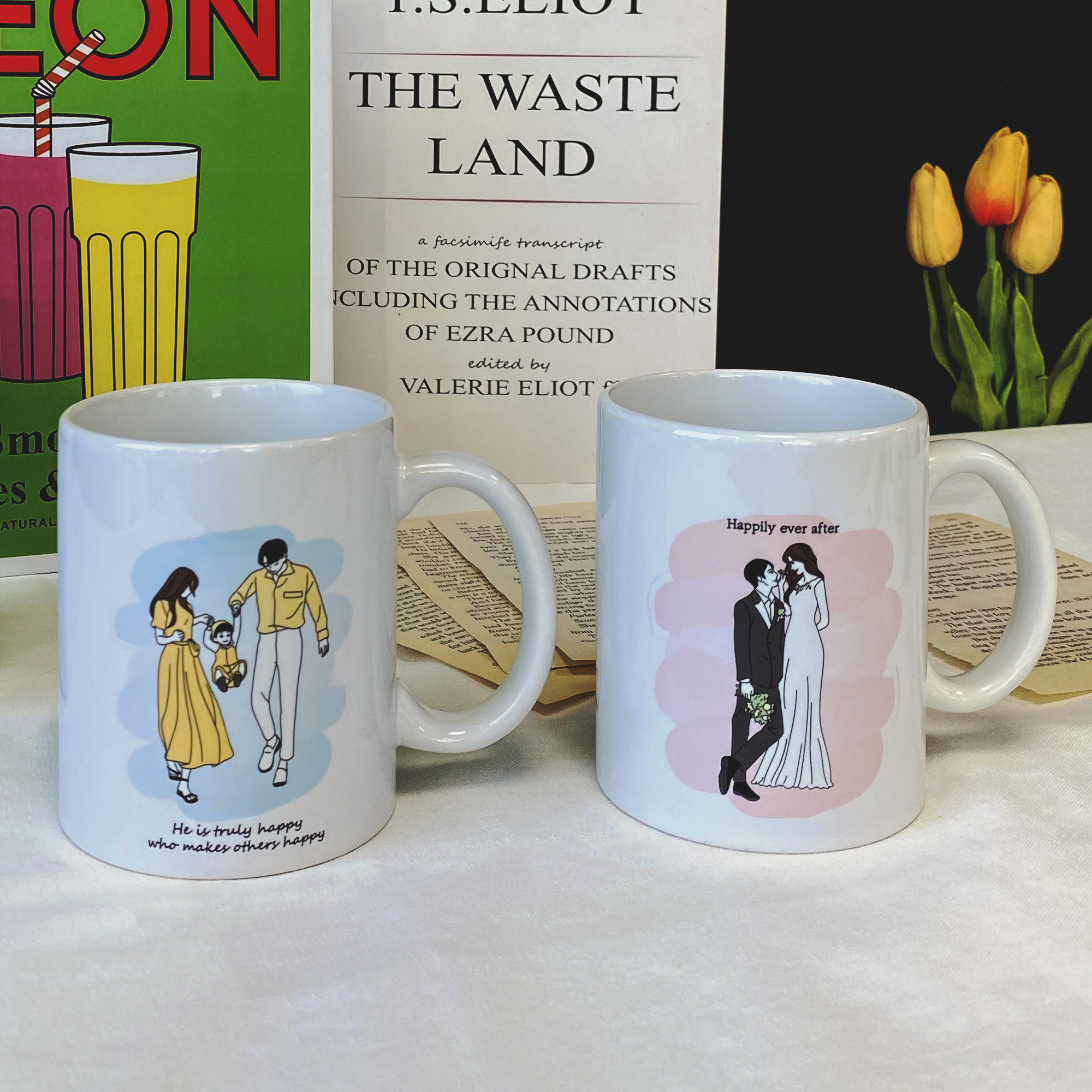 머그컵 제작 커플 드로잉 결혼선물 흰색