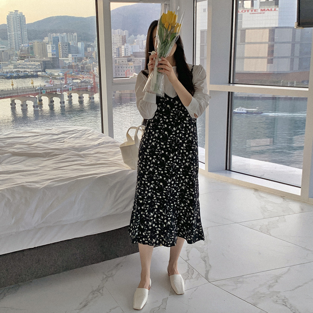 핫핑 플로잇 플라워뷔스티에롱원피스, 뷔스티에 롱원피스, 핫핑 뷔스티에, 핫핑 원피스, 쉬폰 레이어드 원피스, 여자 봄 가을 원피스