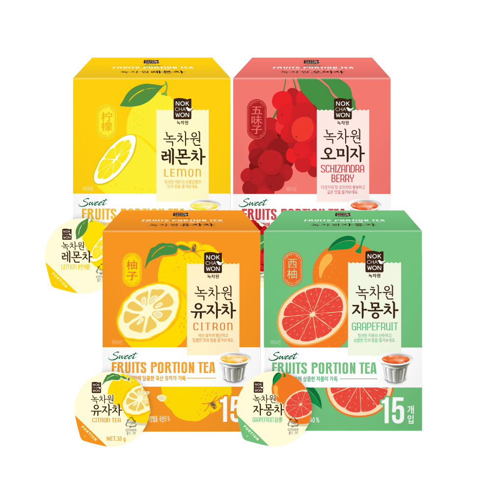[녹차원] 상큼달콤 액상차 포션4종 세트(레몬+자몽+유자+오미자) - 상품 이미지
