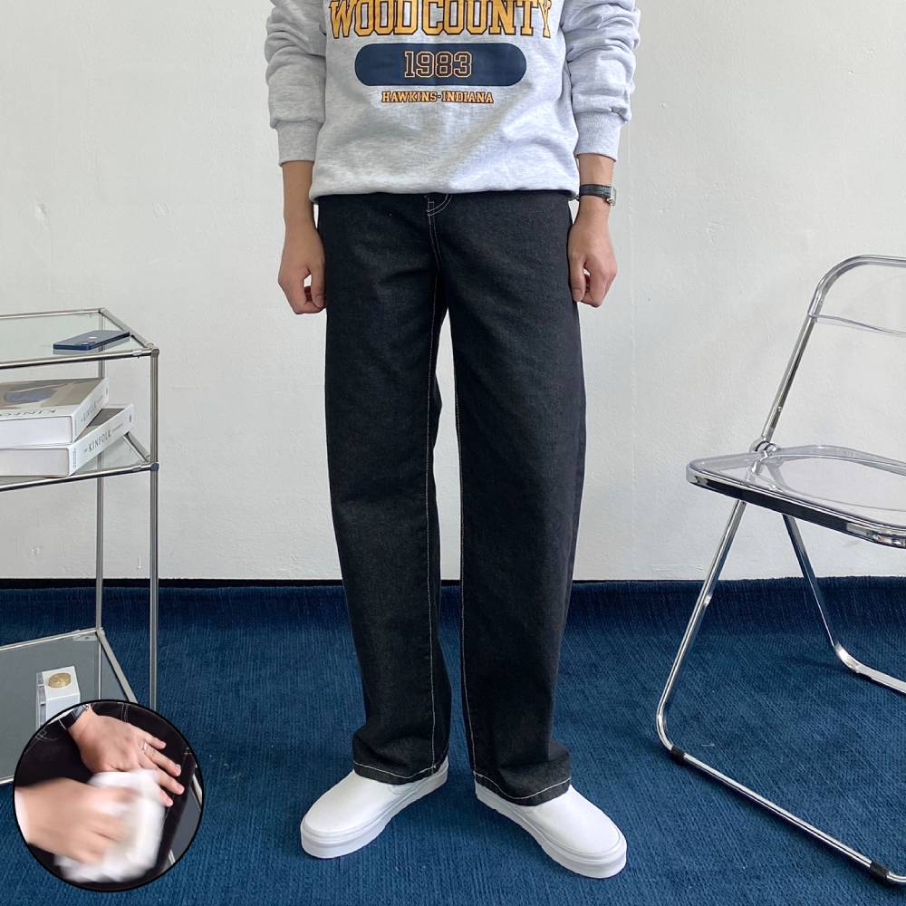 이염없는 남자 생지 데님 와이드 팬츠 진청바지 물빠짐없는 셀비지데님 시티보이룩 - 상품 이미지