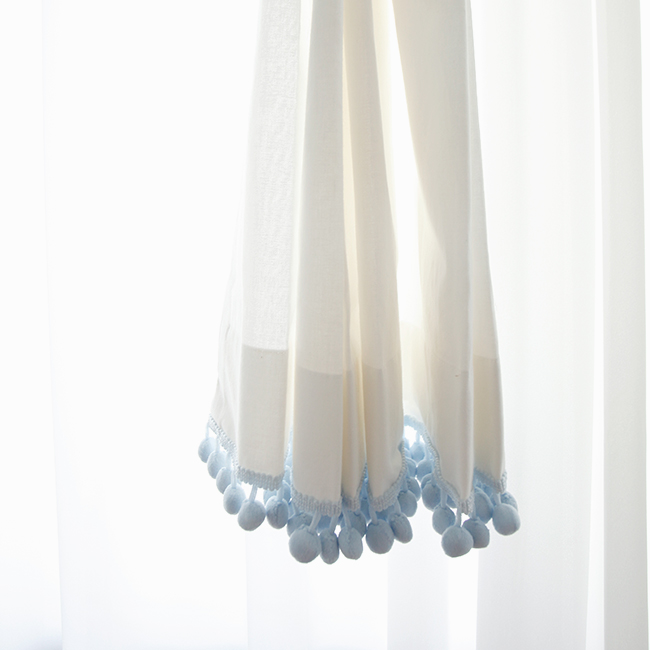 무지 폼폼 커튼 블루 남아 여아 키즈 아이방