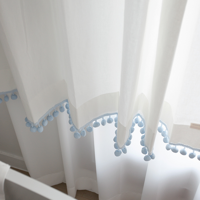 무지 폼폼 커튼 블루 남아 여아 키즈 아이방