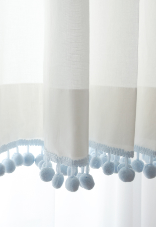 무지 폼폼 커튼 블루 남아 여아 키즈 아이방