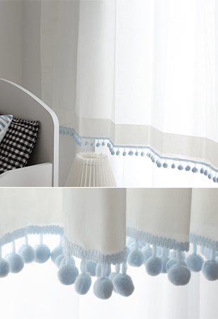 무지 폼폼 커튼 블루 남아 여아 키즈 아이방