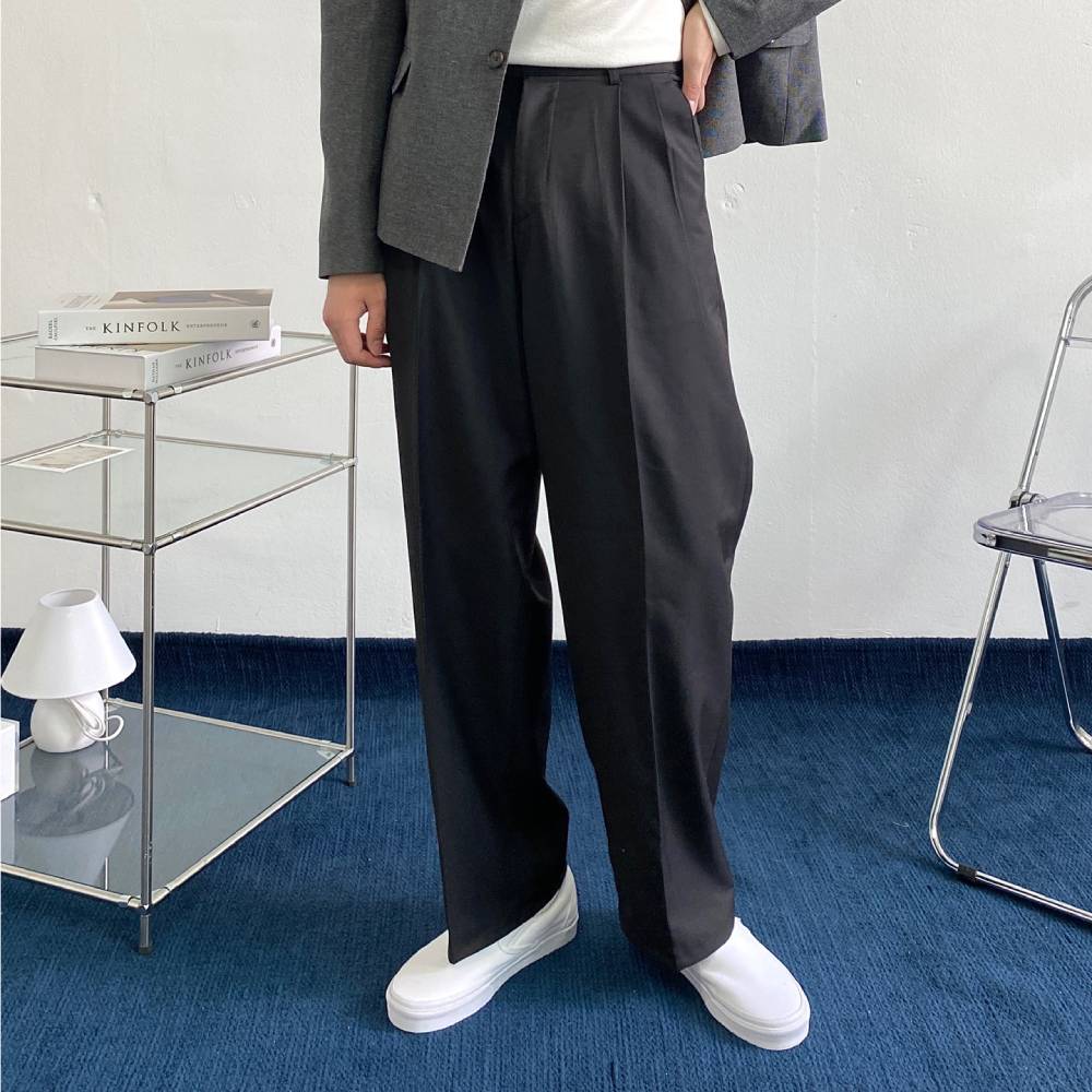 투턱슬랙스 남자 와일드 와이드 핀턱 통큰 슬랙스 배정남 항아리 바지 시티보이룩 - 상세 이미지 5