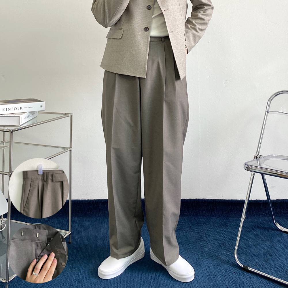 투턱슬랙스 남자 와일드 와이드 핀턱 통큰 슬랙스 배정남 항아리 바지 시티보이룩 - 상품 이미지