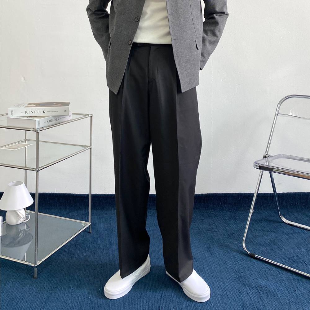 투턱슬랙스 남자 와일드 와이드 핀턱 통큰 슬랙스 배정남 항아리 바지 시티보이룩 - 상세 이미지 4