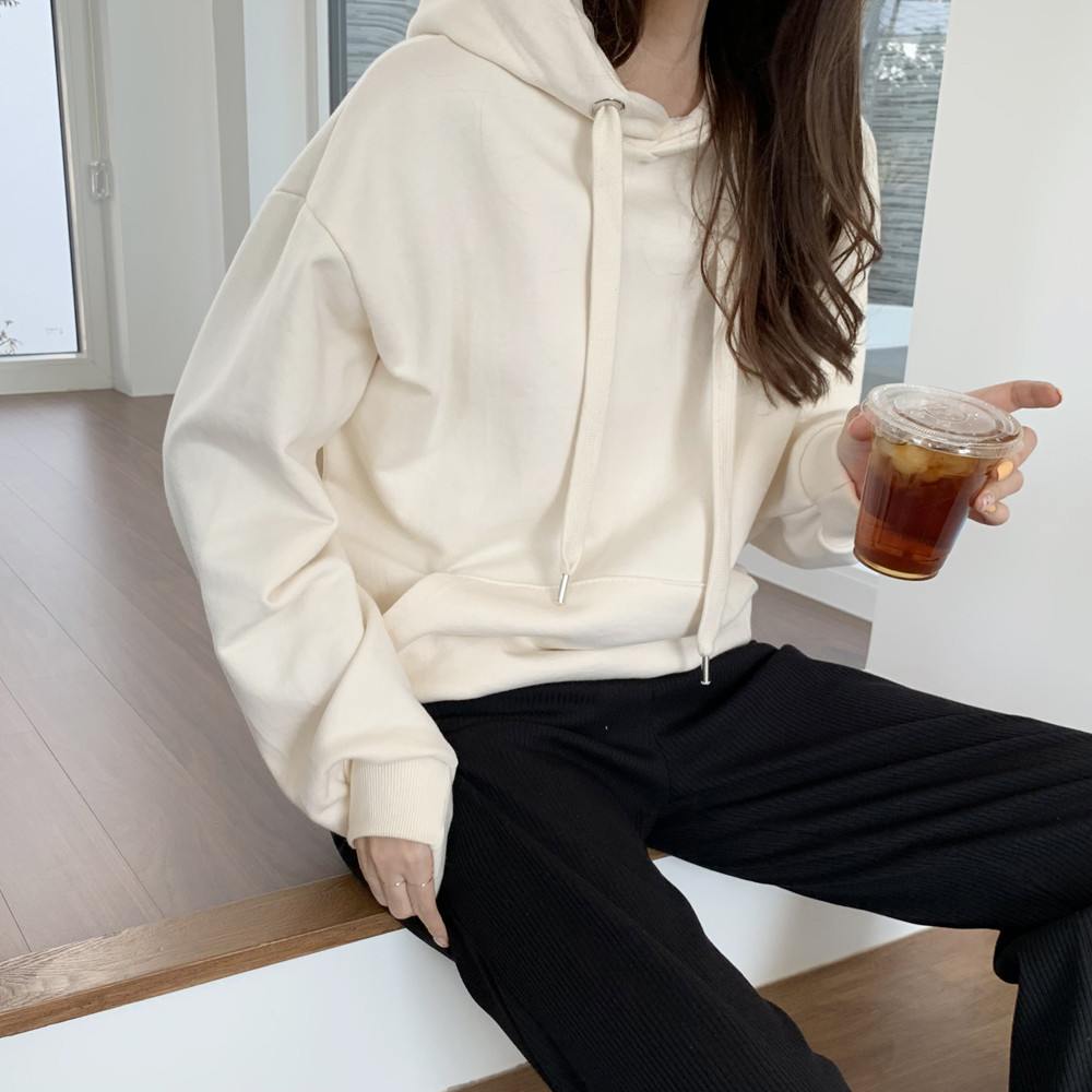 파스텔 무지 오버핏 포켓 여자 후드티 여성 맨투맨 박스티 우먼 티셔츠 코튼 - 상세 이미지 3