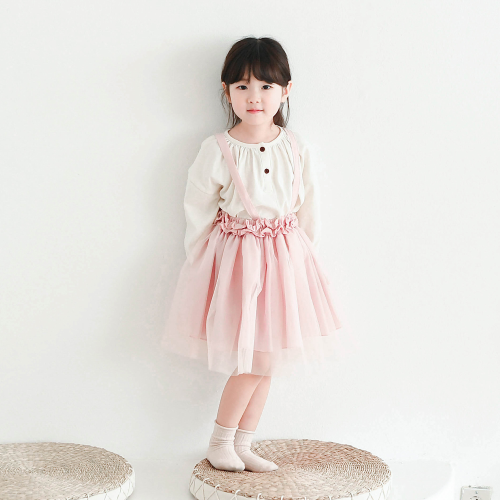클라라 멜빵튜튜 스커트 봄가을 여아 아동 유아 연베이지 핑크 치마 베이직 멜빵스커트 - 상세 이미지 3