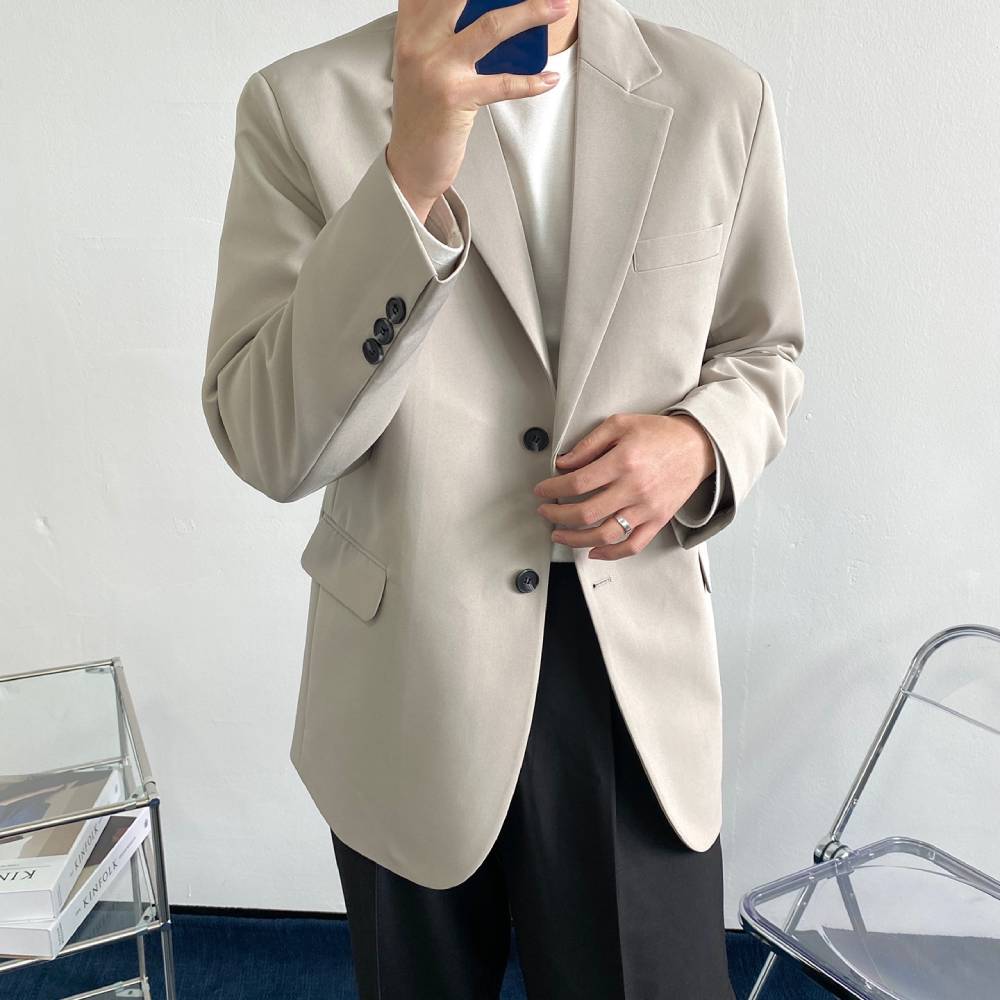 원단이 참좋은 남자 오버핏 베이지 블레이저 - 상세 이미지 3