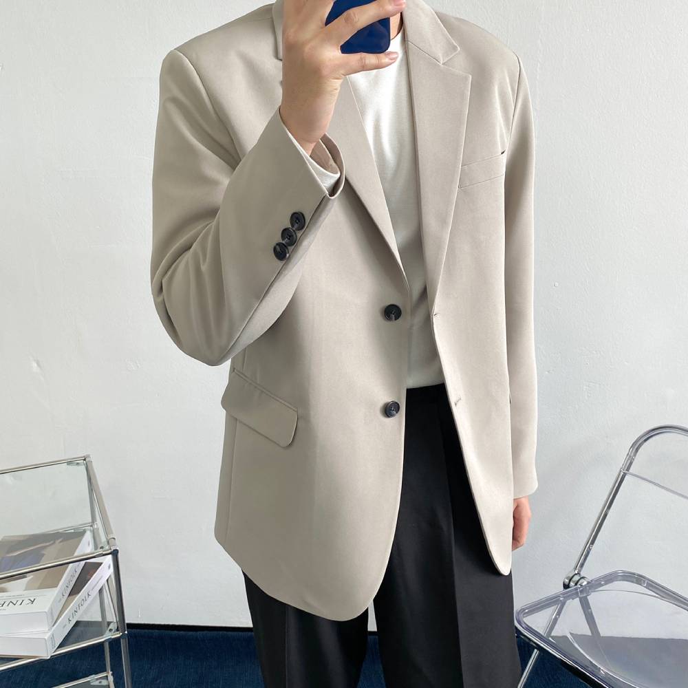 원단이 참좋은 남자 오버핏 베이지 블레이저 - 상세 이미지 2