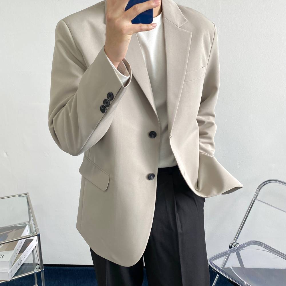 원단이 참좋은 남자 오버핏 베이지 블레이저 - 상품 이미지
