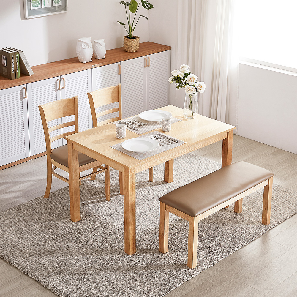 이노센트 발트 원목 사각 4인 식탁세트 (의자2+밴치1) i100003