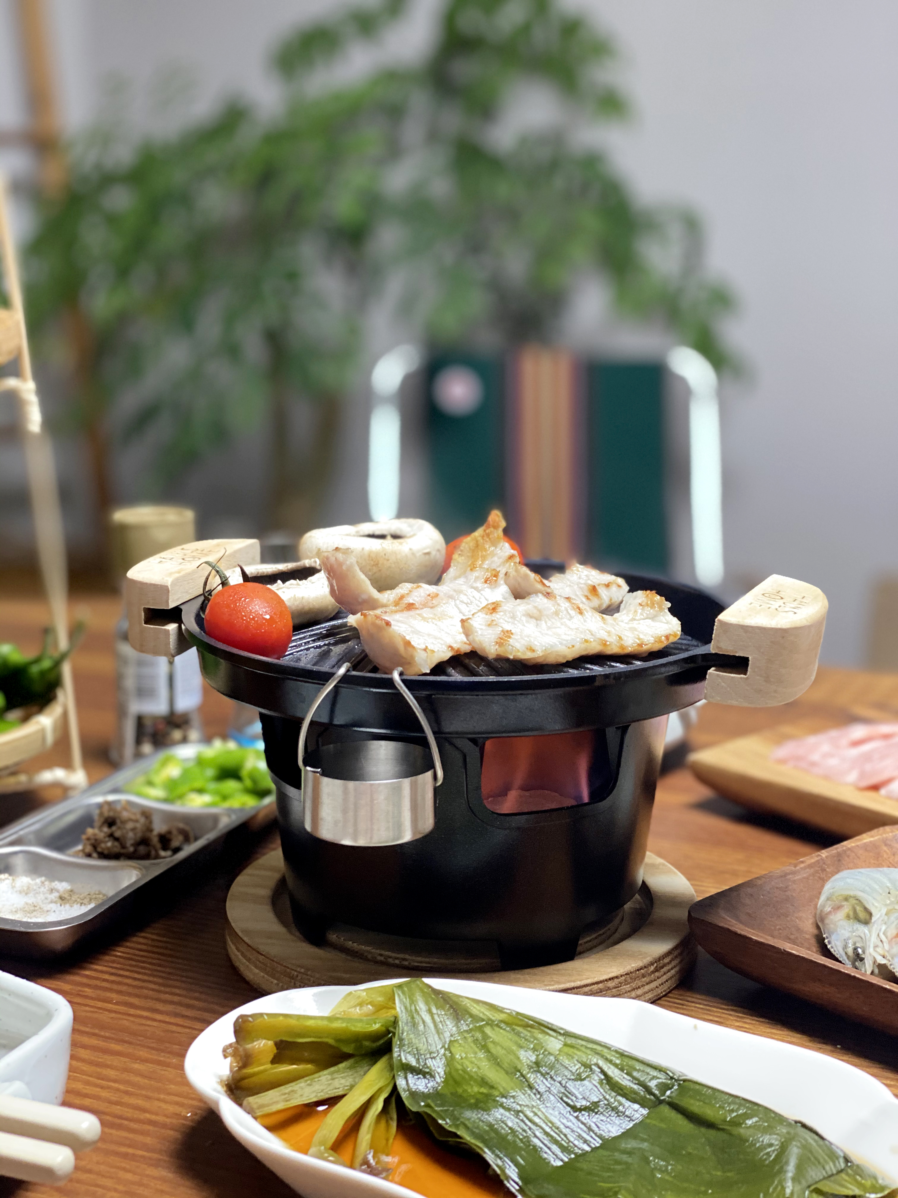 고기순삭 온오프 그릴팬 만능 풀세트 미니화로 불조절 1인용 가정용 그릴팬 고기불판 (+쇼핑백 포함)