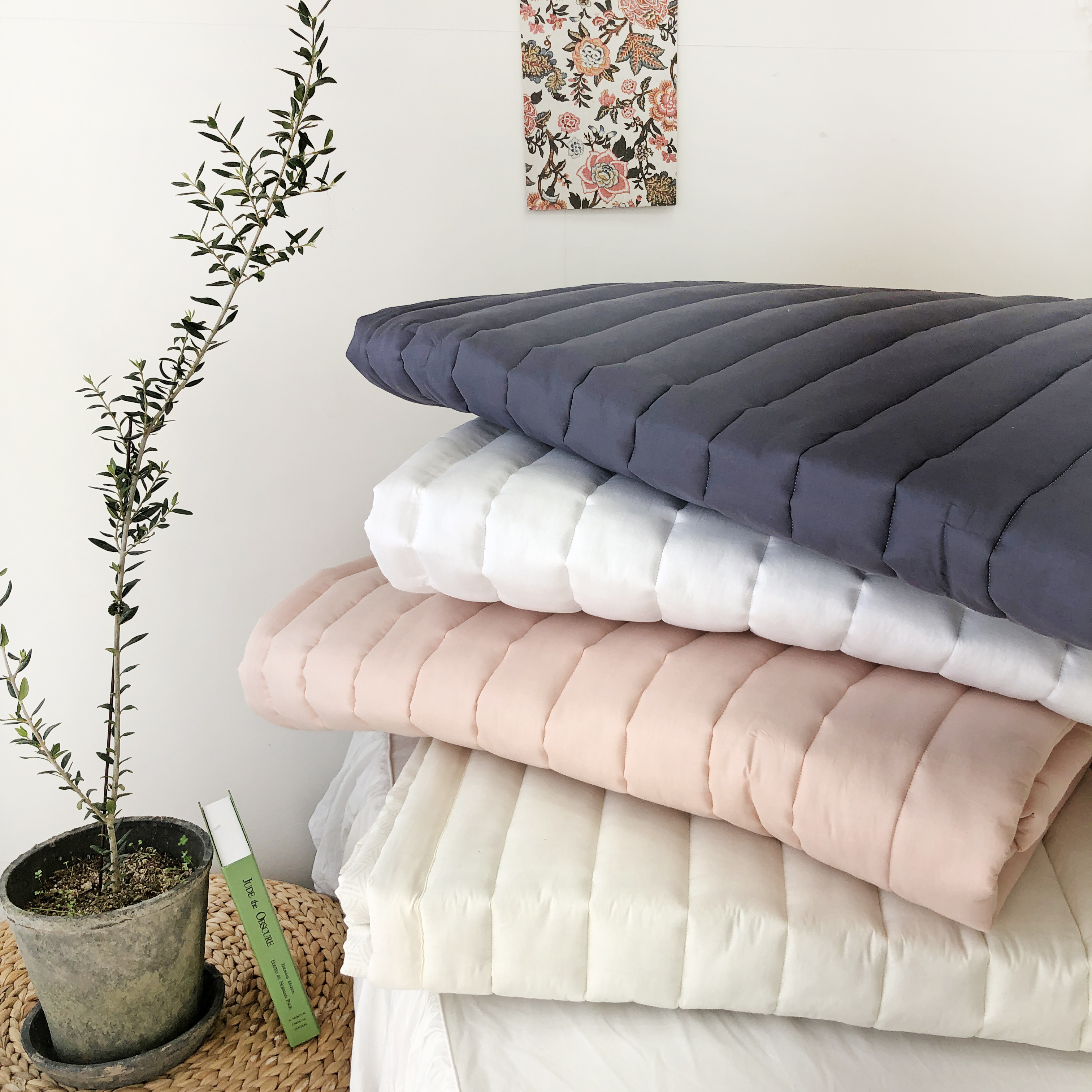 누블 아사 코튼 미끄럼방지 및 고무밴딩 사계절 침대 패드 SS