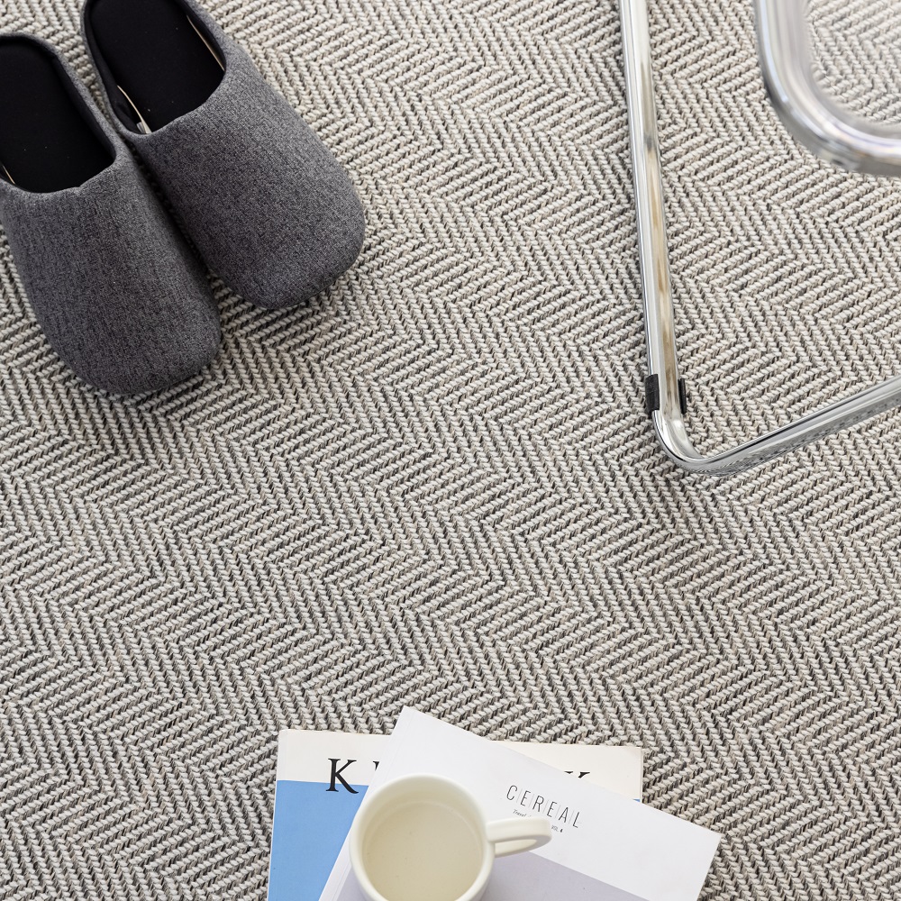 먼지없는 자가드 헤링본 거실 원형 러그 130cm 정원형