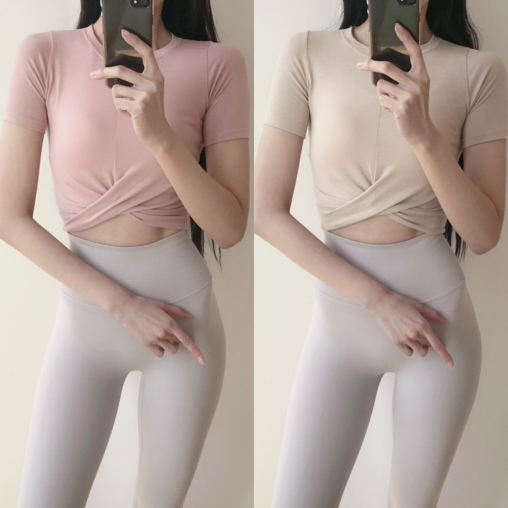 로라벨 베리 반팔 필라테스복 요가 커버업 크롭 탑 옷 운동복 숏 티 여성 복장 헬스 상의 - 메인 이미지