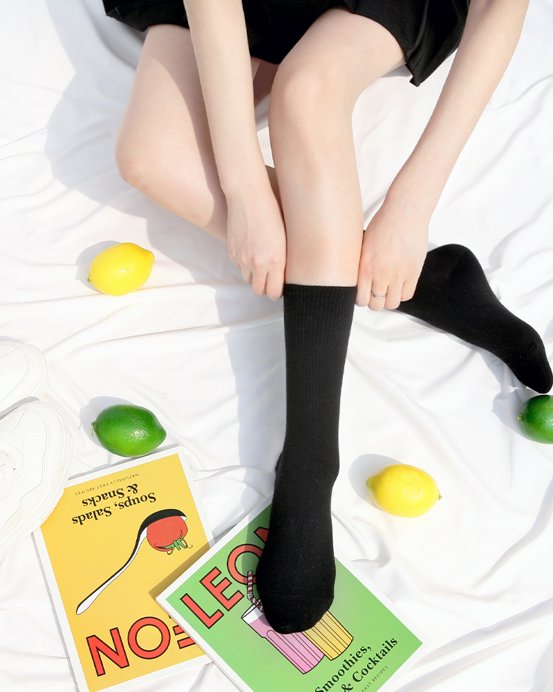 [7켤레]구멍안나는 쫀쫀한 밴드 크루 긴양말 무지 도톰 순면 2겹 시그니처 장목 양말 여성 남자 왕발 U823 - 상세 이미지 4