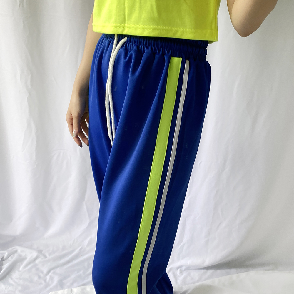 투라인 형광 배색 밴딩 트레이닝 트랙 와이드팬츠 (블루/화이트) - 상세 이미지 5