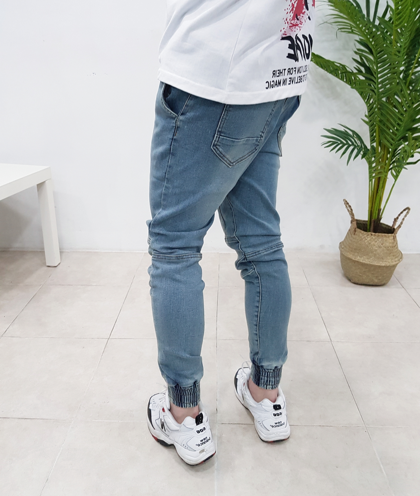 밴딩 스판 무릎 절개 데님 조거팬츠 Size S-4XL - 상세 이미지 5