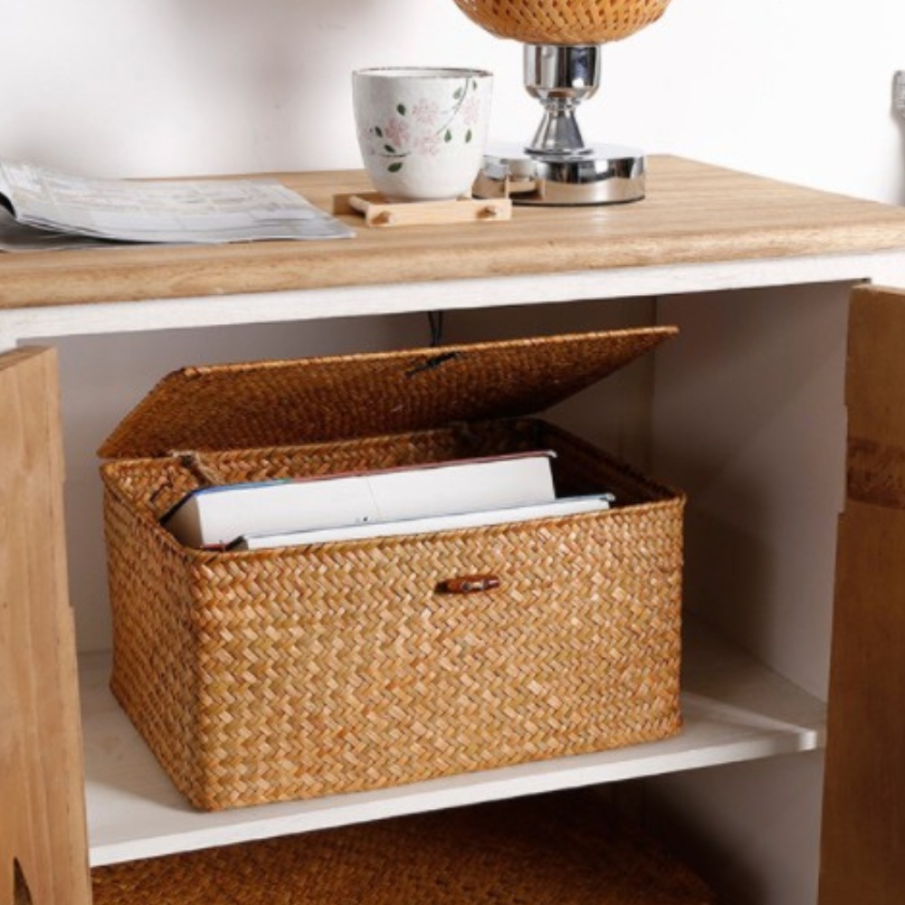 DDUNGK 라탄 해초 수납 바구니 팬트리 사각 정리함 보관함 TYPE-1 xs