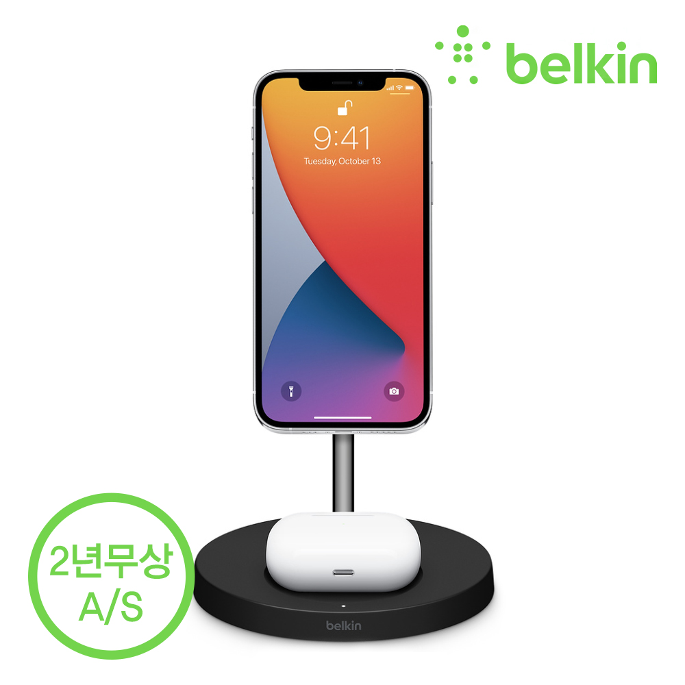 벨킨 2in1 맥세이프 충전기 15W 무선 충전 스탠드 WIZ010kr 아이폰17 16 15 14 13 12 에어팟 호환 - 상세 이미지 2