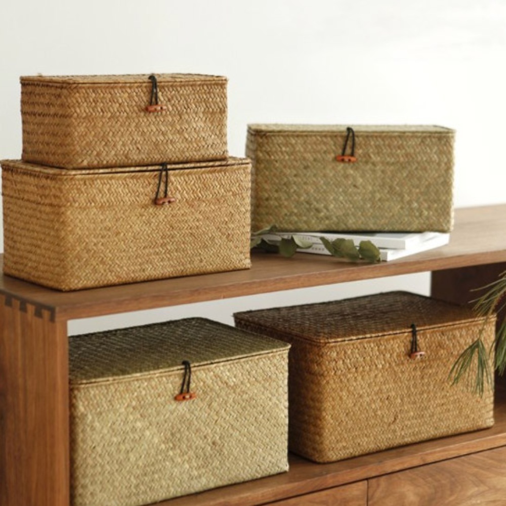 DDUNGK 라탄 해초 수납 바구니 팬트리 사각 정리함 보관함 TYPE-1 xs