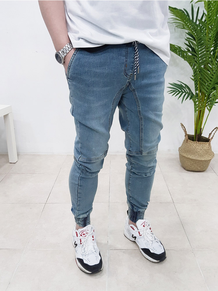 밴딩 스판 무릎 절개 데님 조거팬츠 Size S-4XL - 상품 이미지