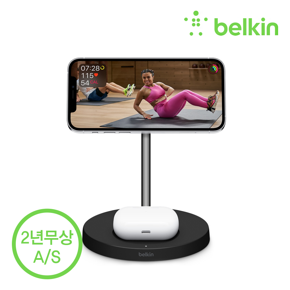 벨킨 2in1 맥세이프 충전기 15W 무선 충전 스탠드 WIZ010kr 아이폰17 16 15 14 13 12 에어팟 호환 - 상세 이미지 2