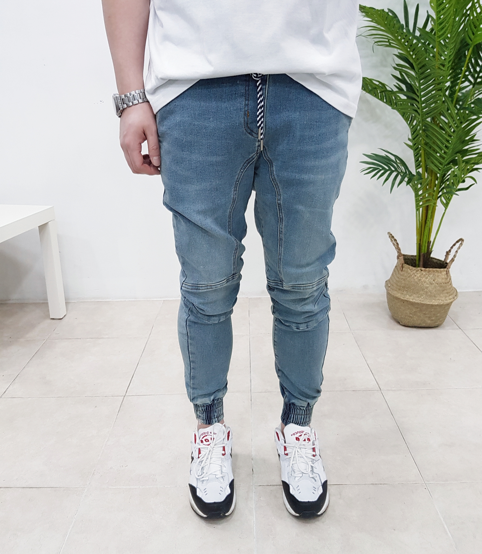 밴딩 스판 무릎 절개 데님 조거팬츠 Size S-4XL 이미지 7
